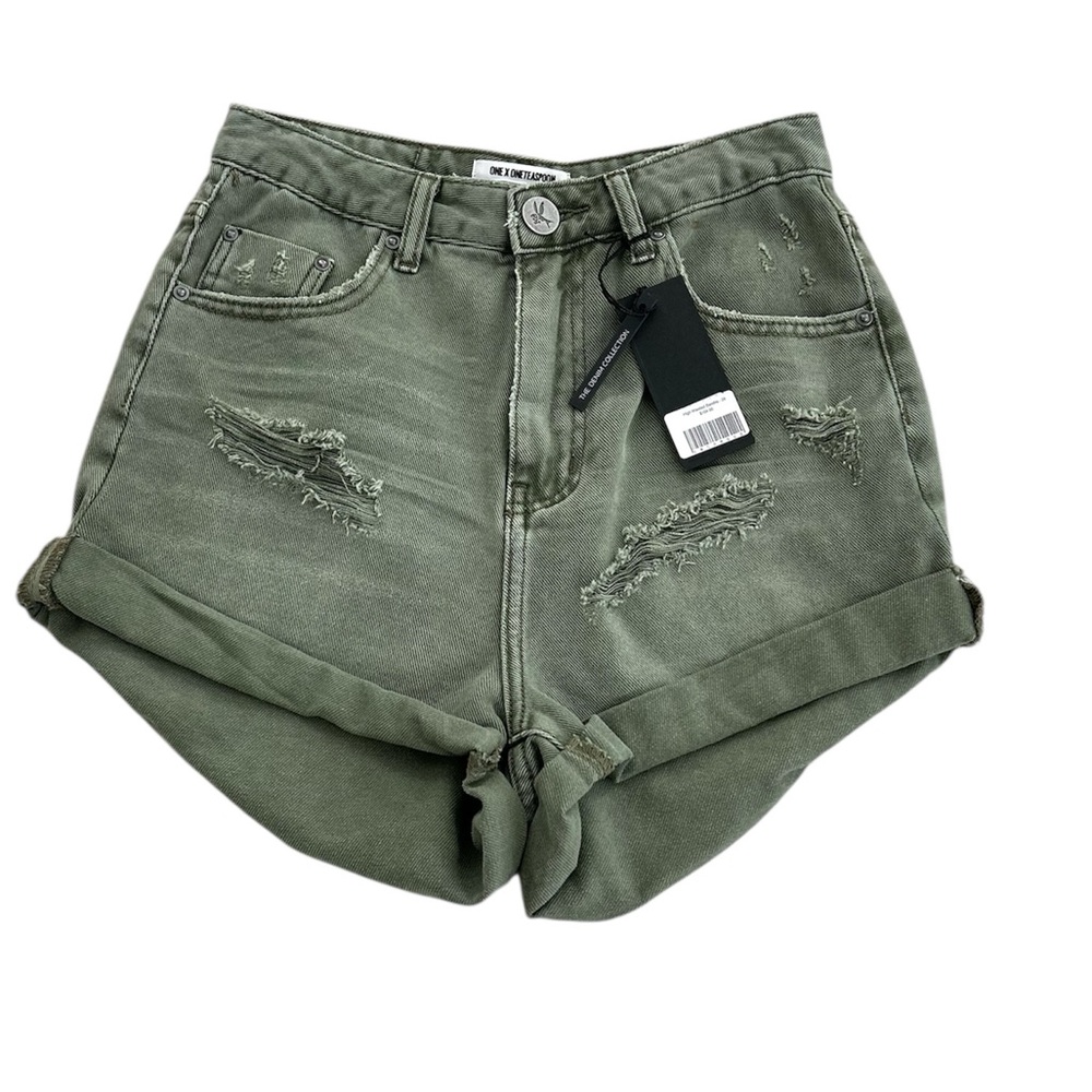 ONE X ONE TEASPOON~ High Waist Bandit Shorts Super Khaki Olive